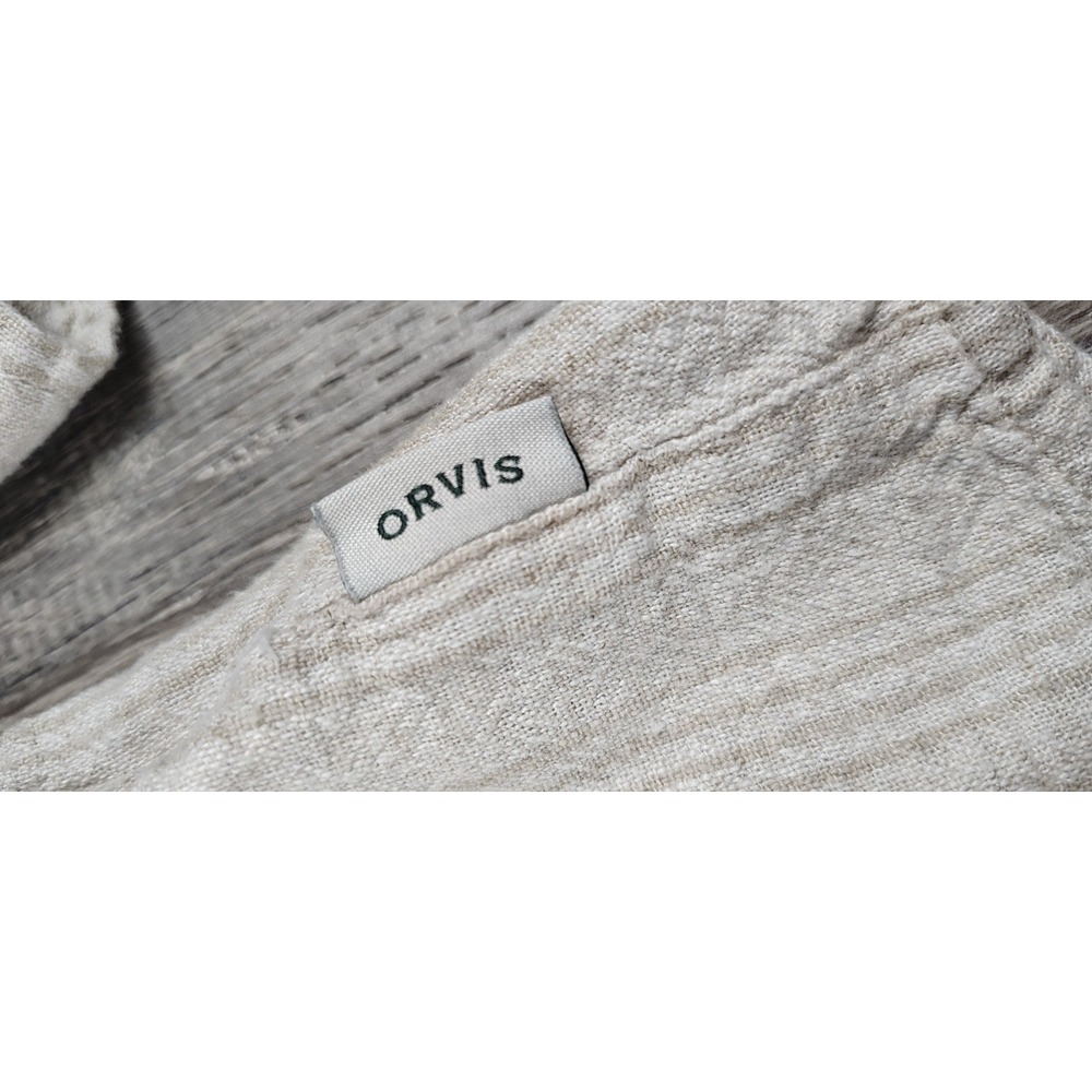 Orvis Women's XXL Shirt Button Front Top Linen Blend Beige Striped Long Sleeve - Picture 6 of 8